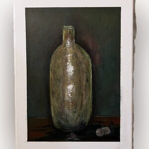 Original still life of bottle and cork. Acrylic